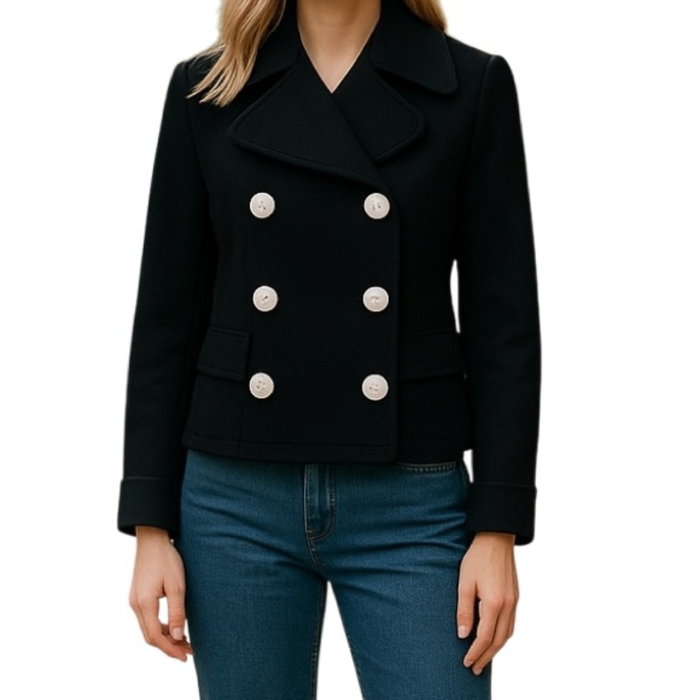 Michael Kors COLLECTION "Battle" Black Double Breasted Cropped Jacket 8 NEW